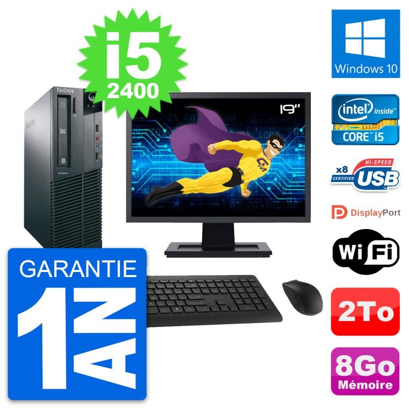 Lenovo M82 SFF Desktop Computer - 19" Screen, Intel i5-2400, 8GB RAM, 2TB HDD, Windows 10, WiFi