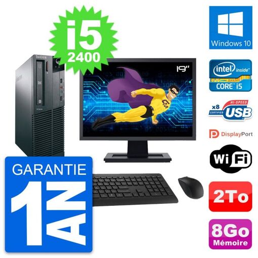 Lenovo M82 SFF Desktop Computer - 19" Screen, Intel i5-2400, 8GB RAM, 2TB HDD, Windows 10, WiFi
