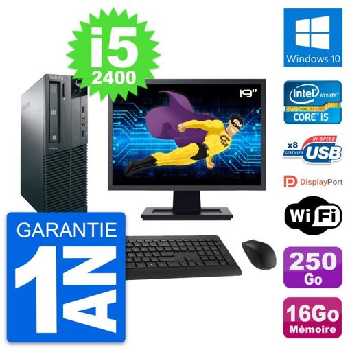 Lenovo M82 SFF Desktop PC - 19" Screen, Intel i5-2400, 16GB RAM, 250GB SSD, Windows 10, WiFi