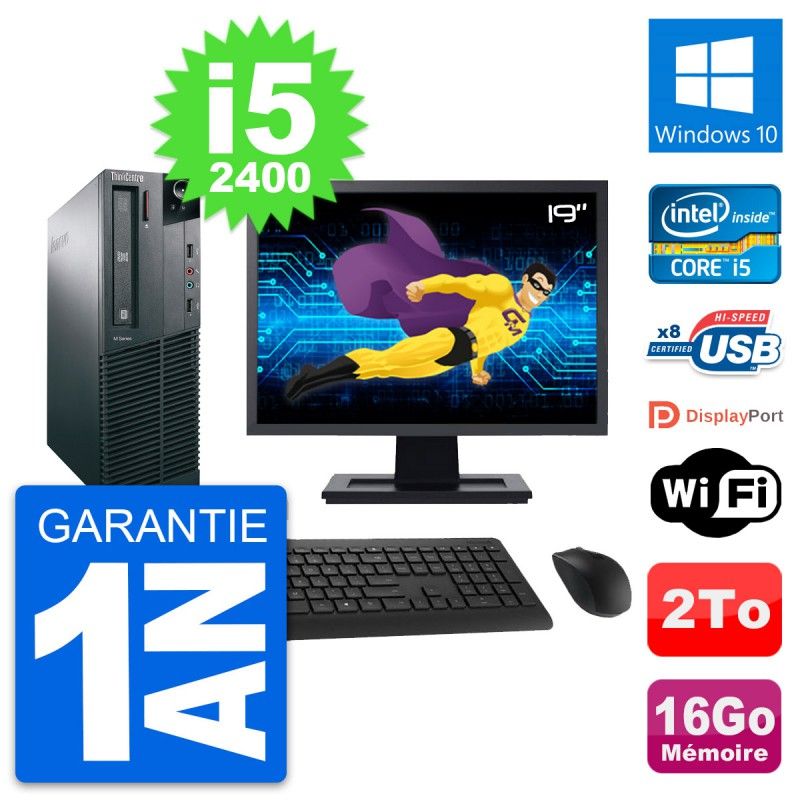 Lenovo M82 SFF Desktop Computer - 19" Screen, Intel i5-2400, 16GB RAM, 2TB HDD, Windows 10, WiFi