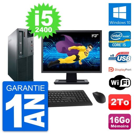 Lenovo M82 SFF Desktop Computer - 19" Screen, Intel i5-2400, 16GB RAM, 2TB HDD, Windows 10, WiFi