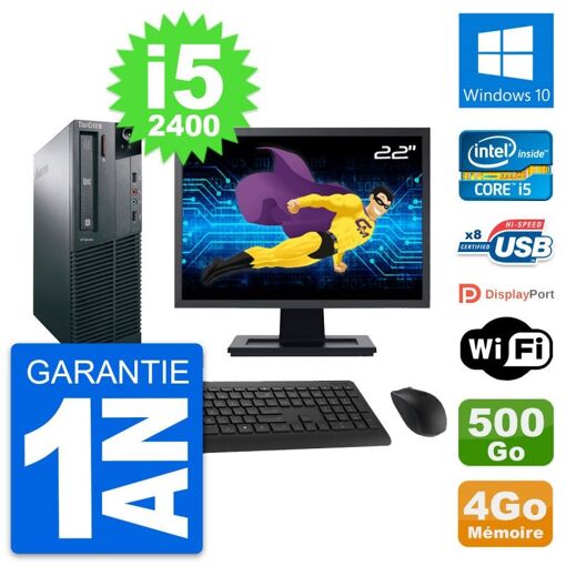 Lenovo M82 SFF Computer - 22" Screen, Intel i5-2400, 4GB RAM, 500GB HDD, Windows 10, WiFi