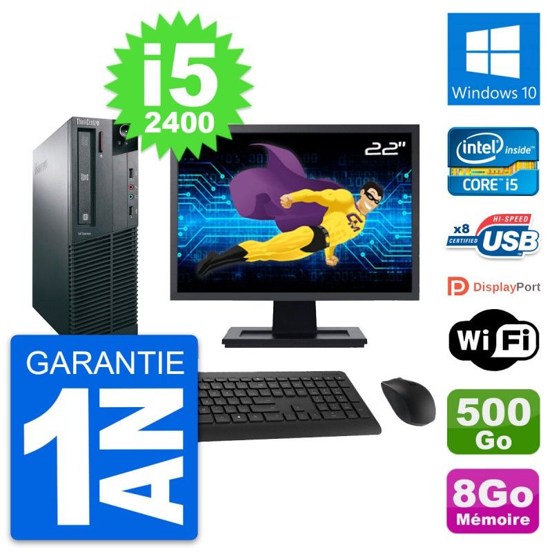 Lenovo M82 SFF Desktop Computer - 22" Screen, Intel i5-2400, 8GB RAM, 500GB HDD, Windows 10, WiFi