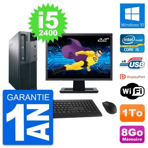 Lenovo M82 SFF Desktop Computer - 22" Screen, Intel i5-2400, 8GB RAM, 1TB HDD, Windows 10, WiFi