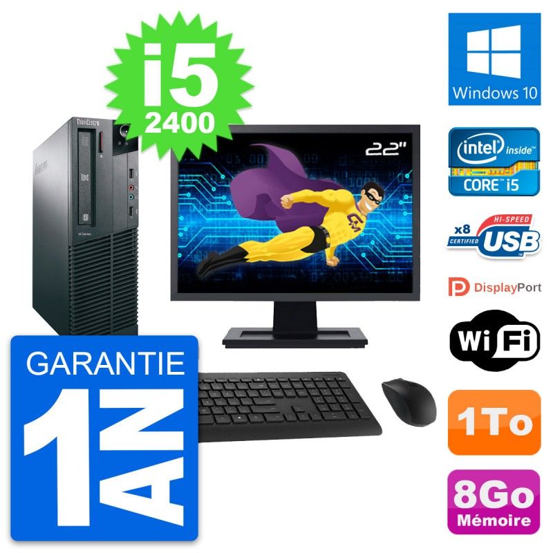 Lenovo M82 SFF Desktop Computer - 22" Screen, Intel i5-2400, 8GB RAM, 1TB HDD, Windows 10, WiFi