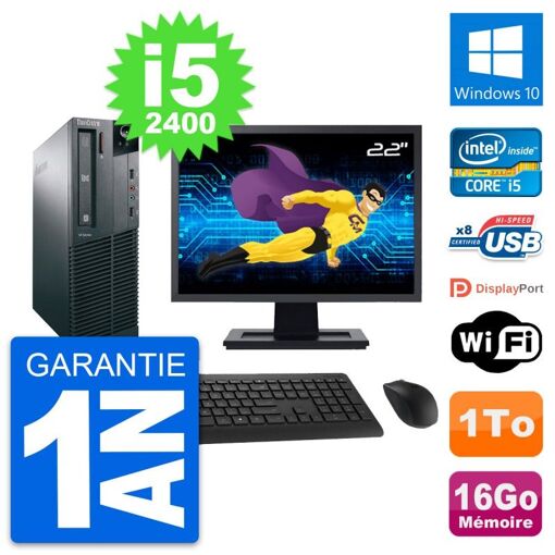 Lenovo M82 SFF PC - 22" Screen, Intel i5-2400, 16GB RAM, 1TB HDD, Windows 10, Wifi