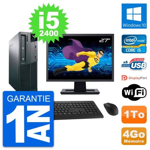 Lenovo M82 SFF PC - 27" Screen, Intel i5-2400, 4GB RAM, 1TB HDD, Windows 10, WiFi