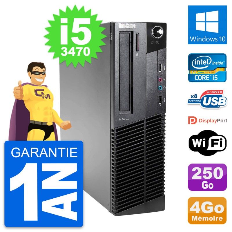 Lenovo ThinkCentre M82 SFF Desktop PC - Intel i5-3470, 4GB RAM, 250GB HDD, Windows 10, WiFi