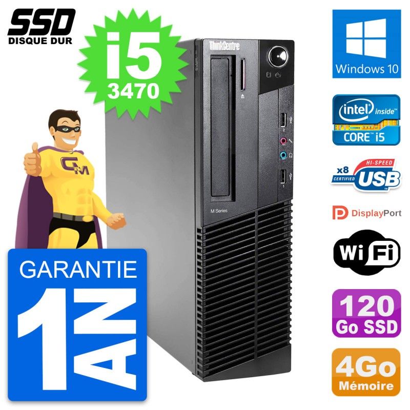 Lenovo ThinkCentre M82 SFF Desktop PC - Intel i5-3470, 4GB RAM, 120GB SSD, Windows 10, WiFi