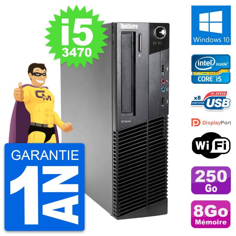 Lenovo ThinkCentre M82 SFF Desktop PC - Intel i5-3470, 8GB RAM, 250GB HDD, Windows 10, WiFi