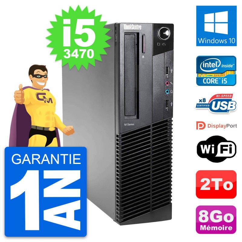 Lenovo ThinkCentre M82 SFF Desktop Computer - Intel i5-3470, 8GB RAM, 2TB HDD, Windows 10, WiFi