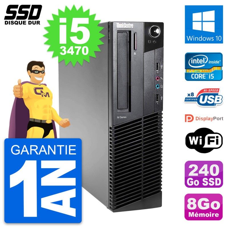 Lenovo ThinkCentre M82 SFF Desktop PC - Intel i5-3470, 8GB RAM, 240GB SSD, Windows 10, Wifi