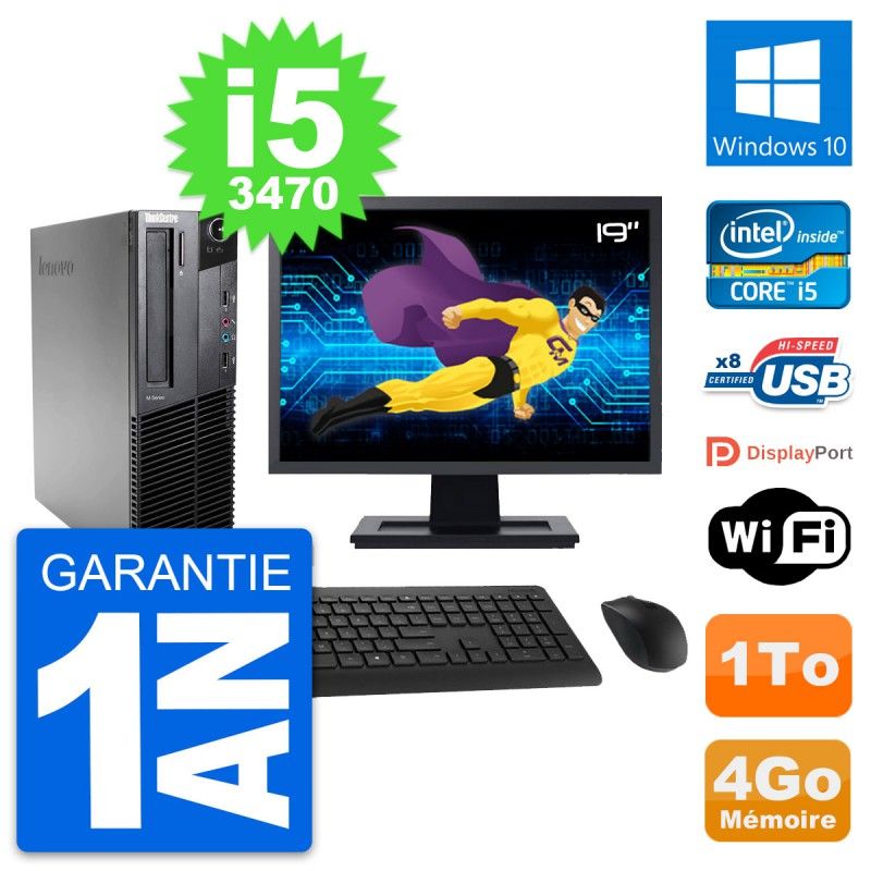 Lenovo M82 SFF Desktop Computer - 19" Screen, Intel i5-3470, 4GB RAM, 1TB HDD, Windows 10, WiFi