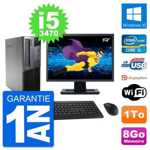 Lenovo M82 SFF Desktop Computer - 19" Screen, Intel i5-3470, 8GB RAM, 1TB HDD, Windows 10, WiFi