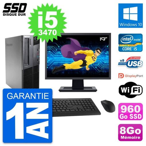 Lenovo M82 SFF Desktop Computer, 19" Screen, Intel Core i5-3470, 8GB RAM, 960GB SSD, Windows 10, Wifi