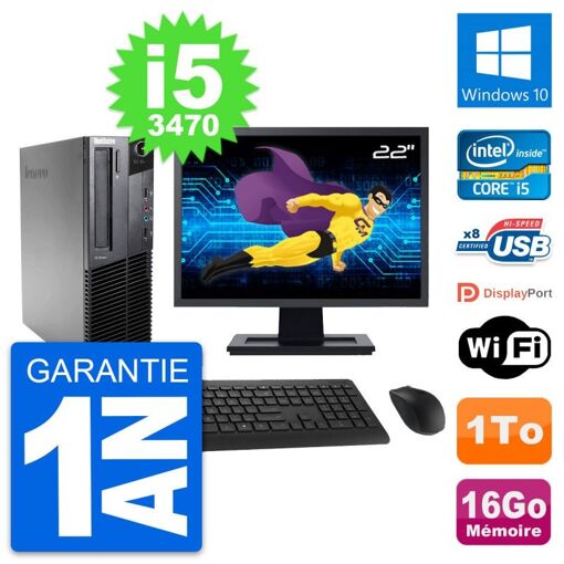 Lenovo M82 SFF PC - 22" Screen, Intel i5-3470, 16GB RAM, 1TB HDD, Windows 10, WiFi