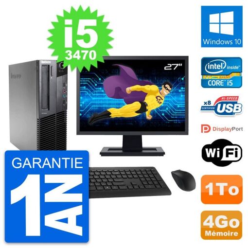Lenovo M82 SFF PC - 27" Screen, Intel i5-3470, 4GB RAM, 1TB HDD, Windows 10, WiFi