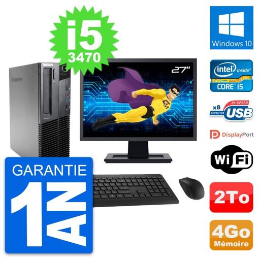 Lenovo M82 SFF Desktop Computer, 27" Screen, Intel i5-3470, 4GB RAM, 2TB HDD, Windows 10, WiFi