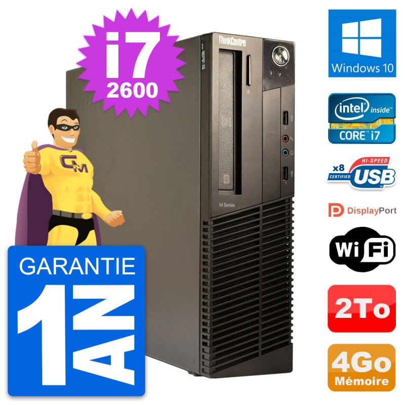 Lenovo ThinkCentre M82 SFF Desktop - Intel i7-2600, 4GB RAM, 2TB HDD, Windows 10, WiFi