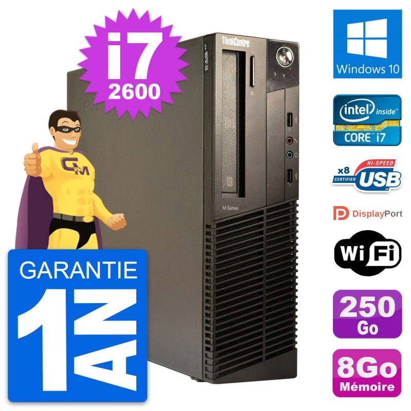 Lenovo ThinkCentre M82 SFF Desktop Computer - Intel i7-2600, 8GB RAM, 250GB HDD, Windows 10, WiFi