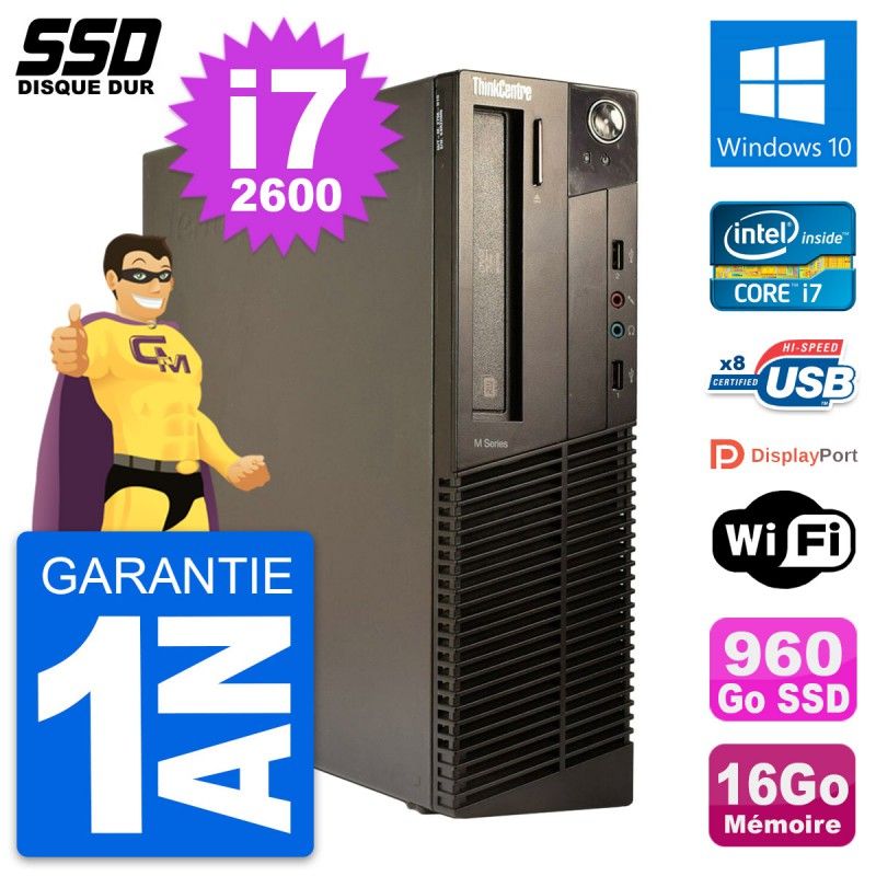Ordenador de sobremesa Lenovo ThinkCentre M82 SFF - Intel i7-2600, 16GB de RAM, 960GB SSD, Windows 10, Wifi