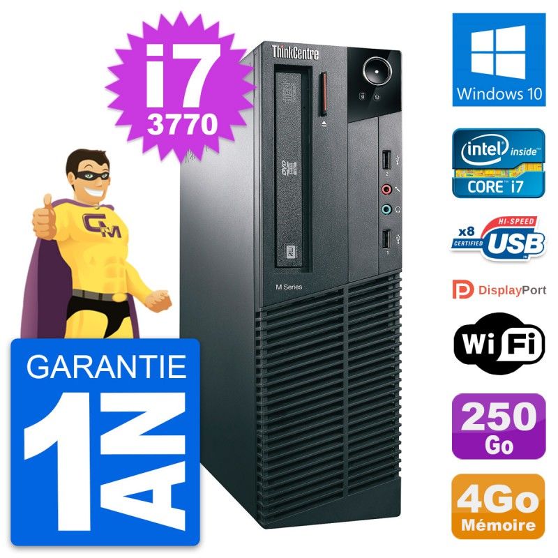 Lenovo ThinkCentre M82 SFF Intel i7-3770 4GB RAM 250GB HDD Windows 10 WiFi