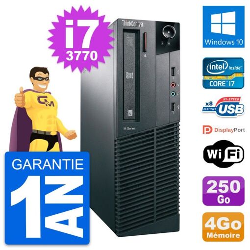 Lenovo ThinkCentre M82 SFF Intel i7-3770 4GB RAM 250GB HDD Windows 10 WiFi