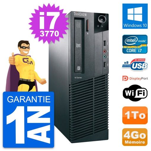 Lenovo ThinkCentre M82 SFF Desktop PC - Intel i7-3770, 4GB RAM, 1TB HDD, Windows 10, Wifi