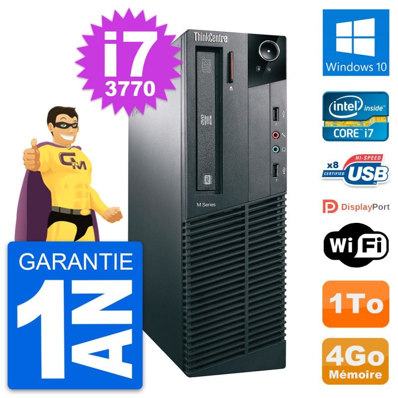 Lenovo ThinkCentre M82 SFF Desktop PC - Intel i7-3770, 4GB RAM, 1TB HDD, Windows 10, Wifi