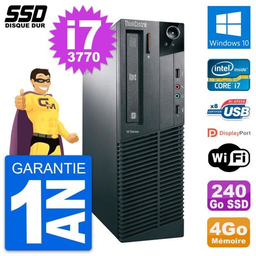 Lenovo ThinkCentre M82 SFF Desktop PC - Intel i7-3770, 4GB RAM, 240GB SSD, Windows 10, WiFi