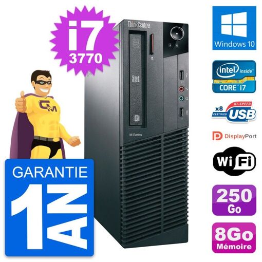 Lenovo ThinkCentre M82 SFF - Intel i7-3770, 8GB RAM, 250GB SSD, Windows 10, WiFi