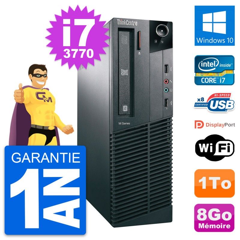 Lenovo ThinkCentre M82 SFF Desktop PC - Intel i7-3770, 8GB RAM, 1TB HDD, Windows 10, WiFi
