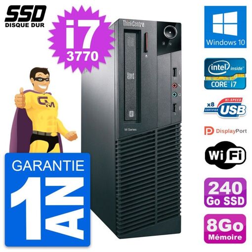 Lenovo ThinkCentre M82 SFF Desktop - Intel i7-3770, 8GB RAM, 240GB SSD, Windows 10, WiFi