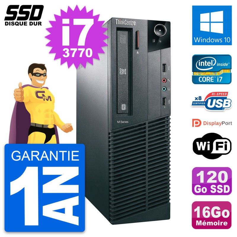 Lenovo ThinkCentre M82 SFF Desktop PC - Intel i7-3770, 16GB RAM, 120GB SSD, Windows 10, Wifi