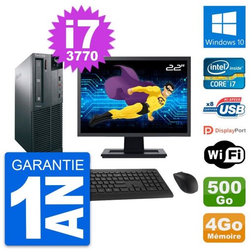 Lenovo M82 SFF Desktop Computer | 22" Screen | Intel i7-3770 | 4GB RAM | 500GB HDD | Windows 10 | WiFi