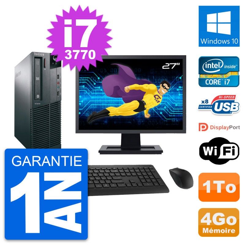 Lenovo M82 SFF Desktop Computer - 27" Screen, Intel i7-3770, 4GB RAM, 1TB HDD, Windows 10, WiFi