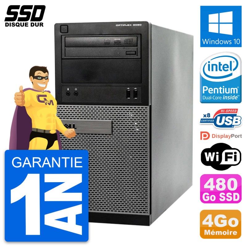 Dell OptiPlex 3020 Desktop PC - Intel Pentium G3220, 4GB RAM, 480GB SSD, Windows 10, WiFi