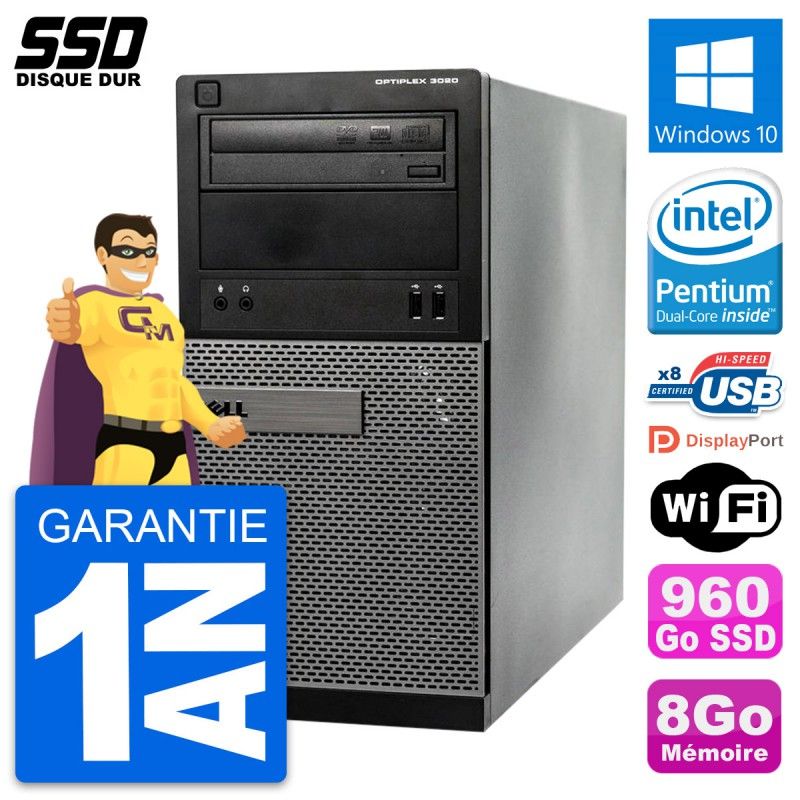 Dell OptiPlex 3020 Desktop PC - Intel Pentium G3220, 8GB RAM, 960GB SSD, Windows 10, WiFi