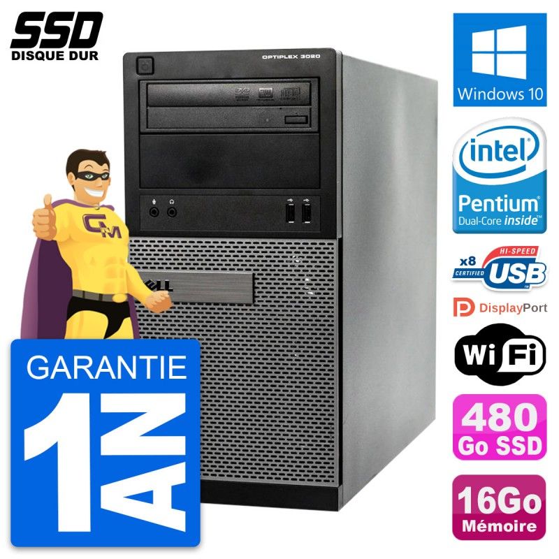 Dell OptiPlex 3020 Desktop PC - Intel Pentium G3220, 16GB RAM, 480GB SSD, Windows 10, WiFi