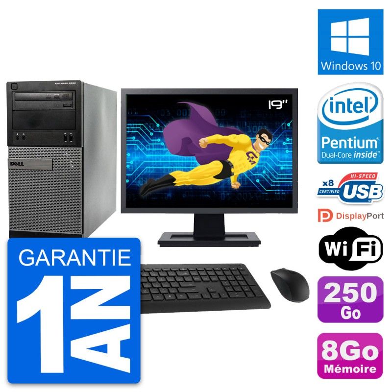 Dell OptiPlex 3020 Desktop PC - 19" Screen, Intel Pentium G3220, 8GB RAM, 250GB Hard Drive, Windows 10, WiFi