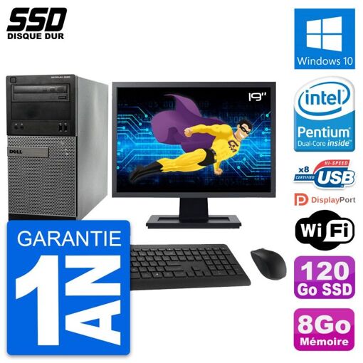Dell OptiPlex 3020 Desktop PC - 19" Screen, Intel Pentium G3220, 8GB RAM, 120GB SSD, Windows 10