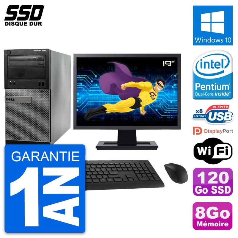Dell OptiPlex 3020 Desktop PC - 19" Screen, Intel Pentium G3220, 8GB RAM, 120GB SSD, Windows 10