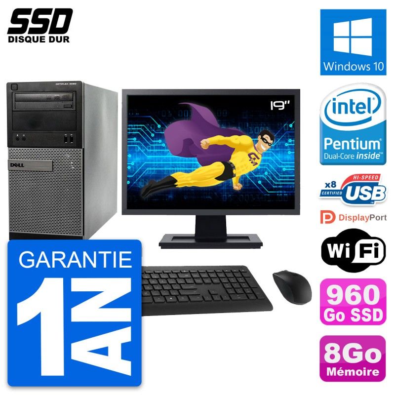 Dell OptiPlex 3020 Desktop PC - 19" Screen, Intel Pentium G3220, 8GB RAM, 960GB SSD, Windows 10, WiFi