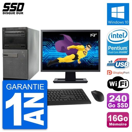 Dell OptiPlex 3020 Desktop Computer, 19" Screen, Intel Pentium G3220, 16GB RAM, 240GB SSD, Windows 10, WiFi