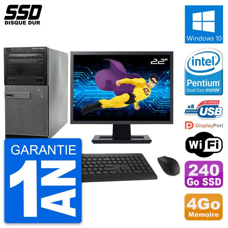 Dell OptiPlex 3020 Desktop PC - 22" Screen, Intel Pentium G3220, 4GB RAM, 240GB SSD, Windows 10, WiFi