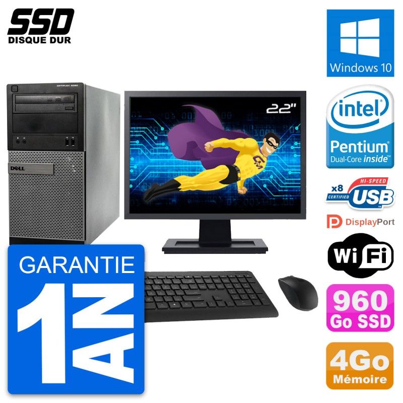Dell OptiPlex 3020 Desktop PC - 22" Screen, Intel Pentium G3220, 4GB RAM, 960GB SSD, Windows 10
