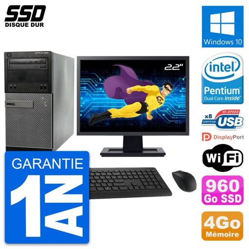 Dell OptiPlex 3020 Desktop PC - 22" Screen, Intel Pentium G3220, 4GB RAM, 960GB SSD, Windows 10