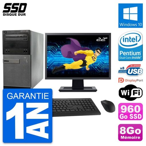 Dell OptiPlex 3020 Desktop PC - 22" Screen, Intel Pentium G3220, 8GB RAM, 960GB SSD, Windows 10, WiFi