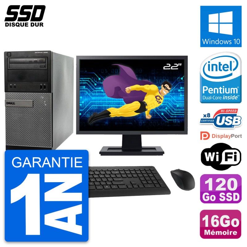 Dell OptiPlex 3020 Desktop PC - 22" Screen, Intel Pentium G3220, 16GB RAM, 120GB SSD, Windows 10