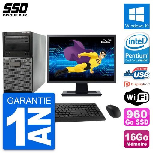 Dell OptiPlex 3020 Desktop Computer, 22" Screen, Intel Pentium G3220, 16GB RAM, 960GB SSD, Windows 10, WiFi